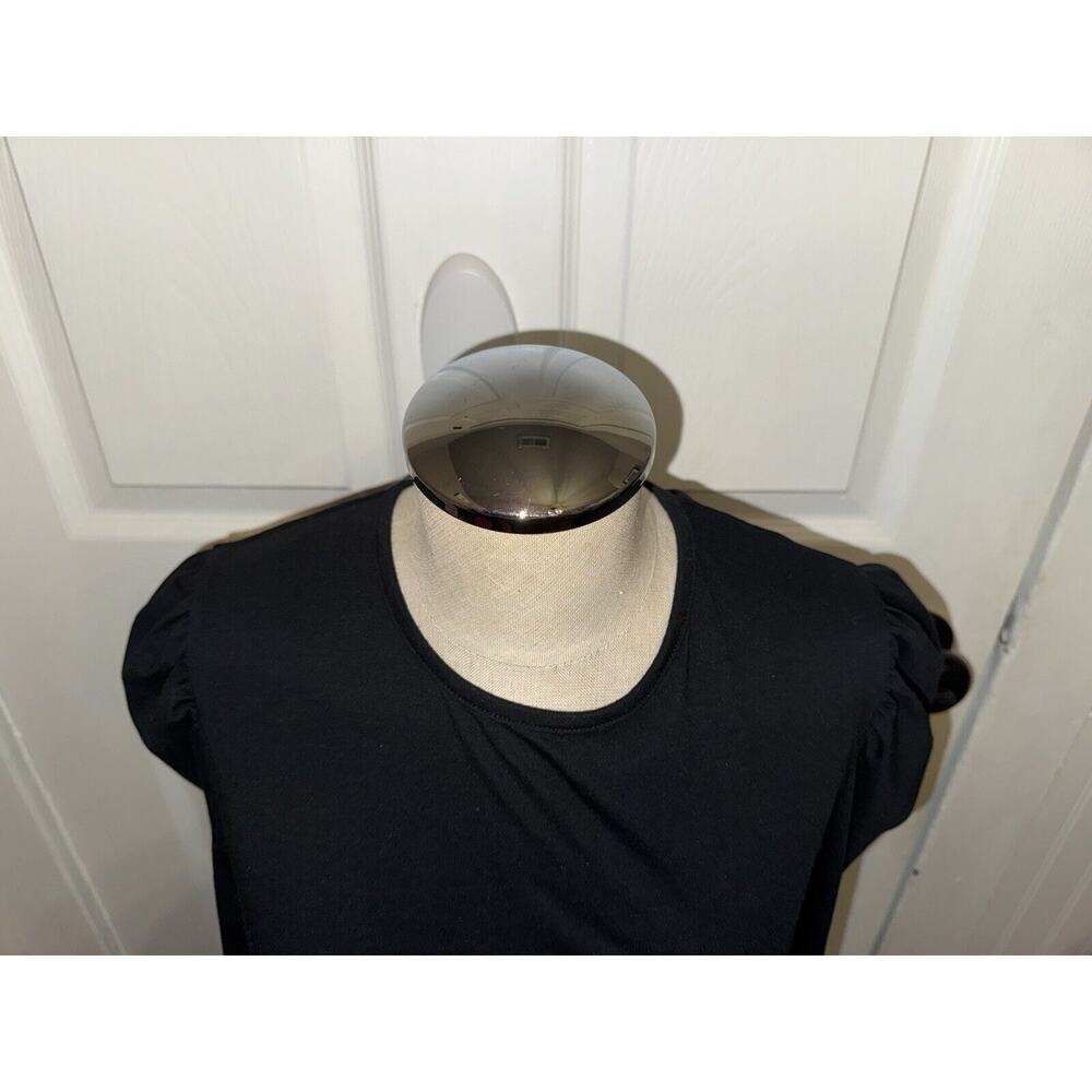 Rebecca Taylor Black Puff Sleeve Round Neck T Shirt Size S Minimalist Classic - Picture 3 of 6